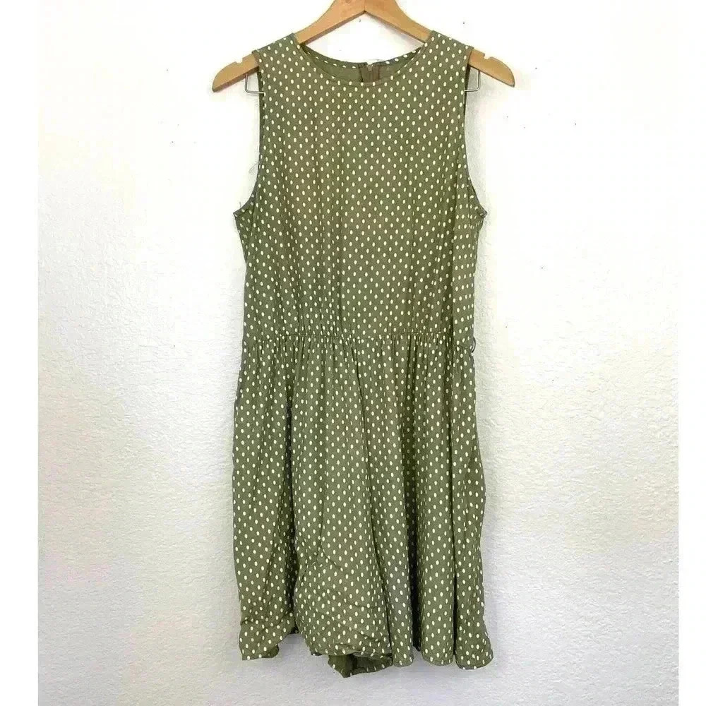 VTG You Babes Women's Green Romper Shorts Sleeveless Sz 13 White Polka Dots